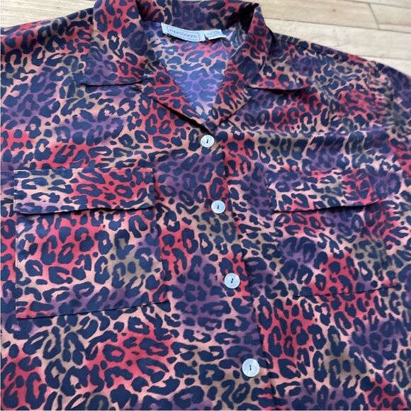 IMPRESSIONS Red Leopard Ombre Shirt Women XL VTG Mother Pearl Button Long Sleeve - Picture 9 of 16